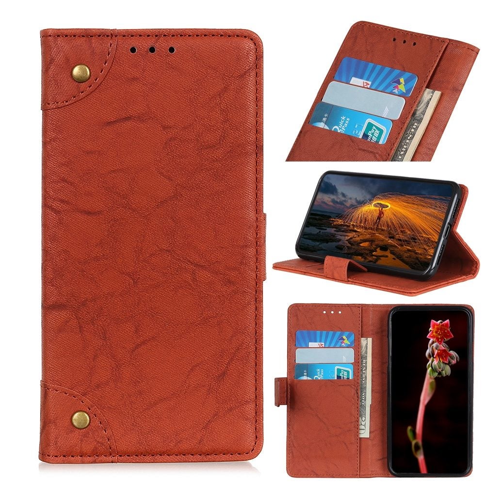 For iPhone 12 / 12 Pro Case, Copper Buckle Retro Wild Horse Texture Folio PU Leather Case Wallet, Brown