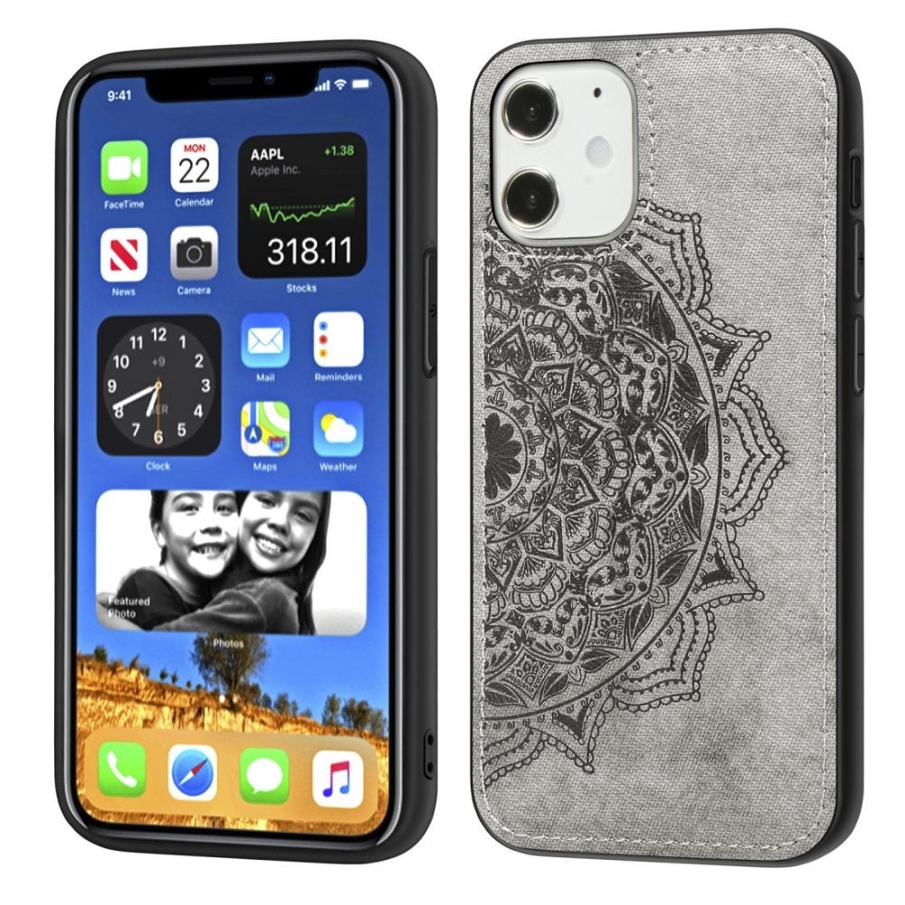For iPhone 12 mini Case, Mandala Cloth Cover PC + TPU,Magnetic Function and Hand Strap, Grey