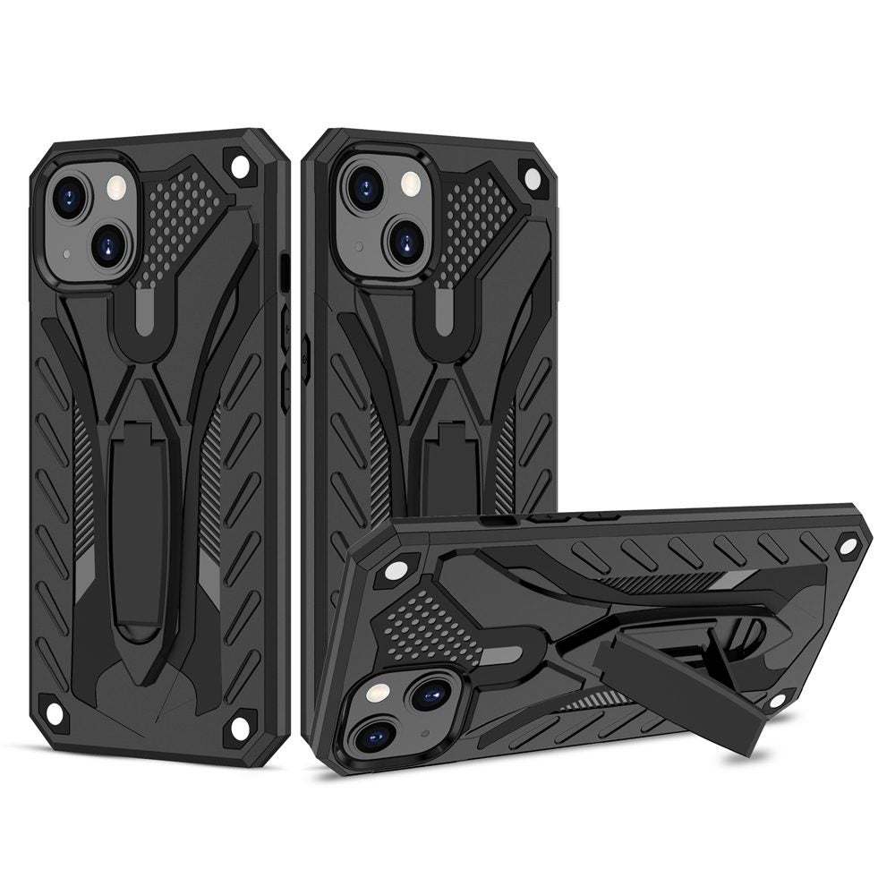 For iPhone 13 Case Armour Strong Shockproof Tough Cover with Kickstand Black