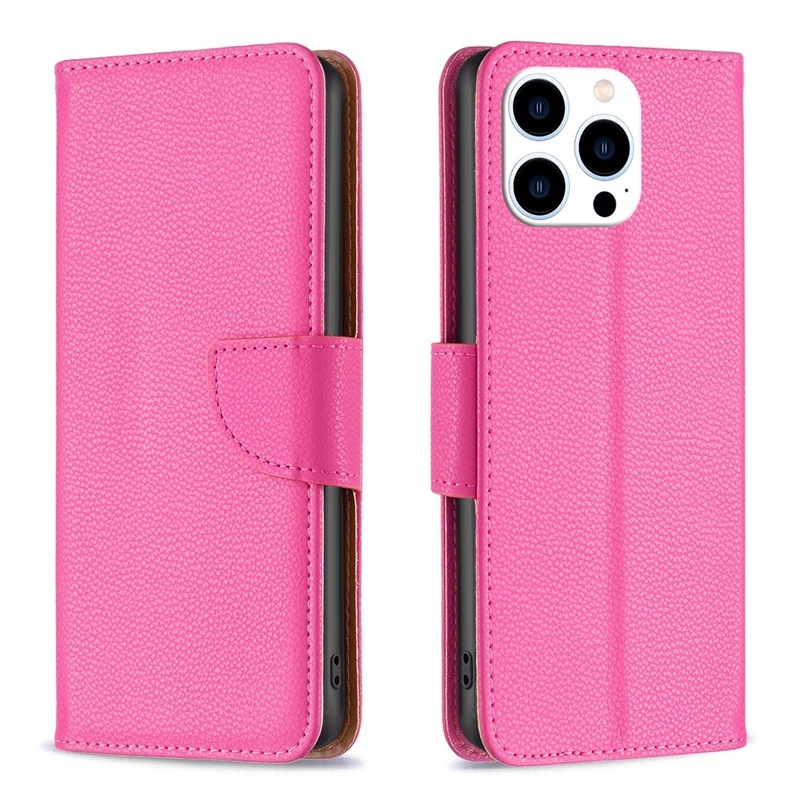 Buy For iPhone 16 Pro Case, PU Leather Lychee Cover, Rose Red MyDeal