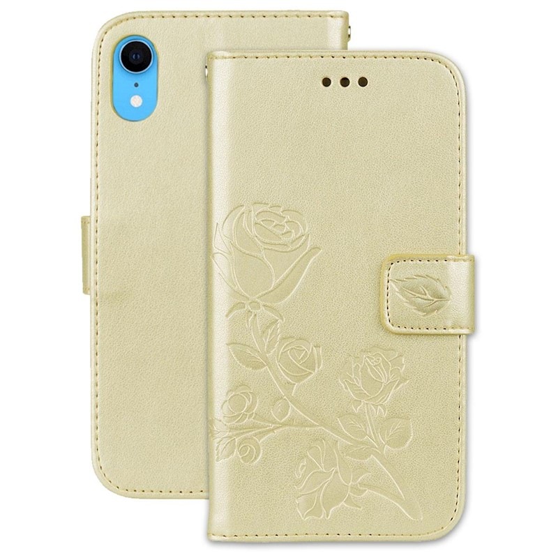 Buy For iPhone XR Case Gold RoseEmbossed Folio Protective Leather Cover MyDeal