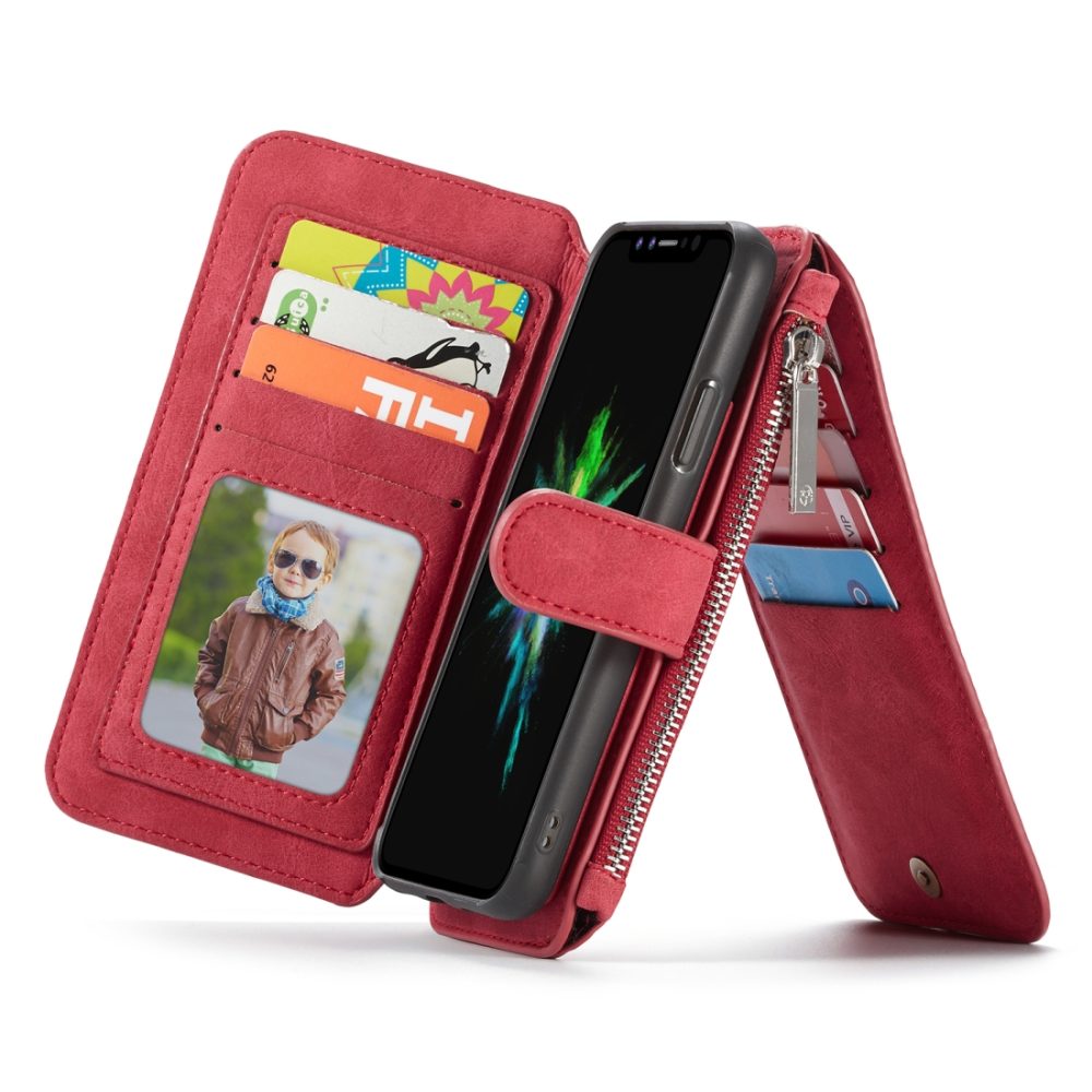 For iPhone XR Case,Red Wild Horse Texture Detachable Folio Cover,14 Card Slots