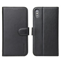 For iPhone XS Max Case iCoverLover Black GenuineLeather Wallet Folio Case