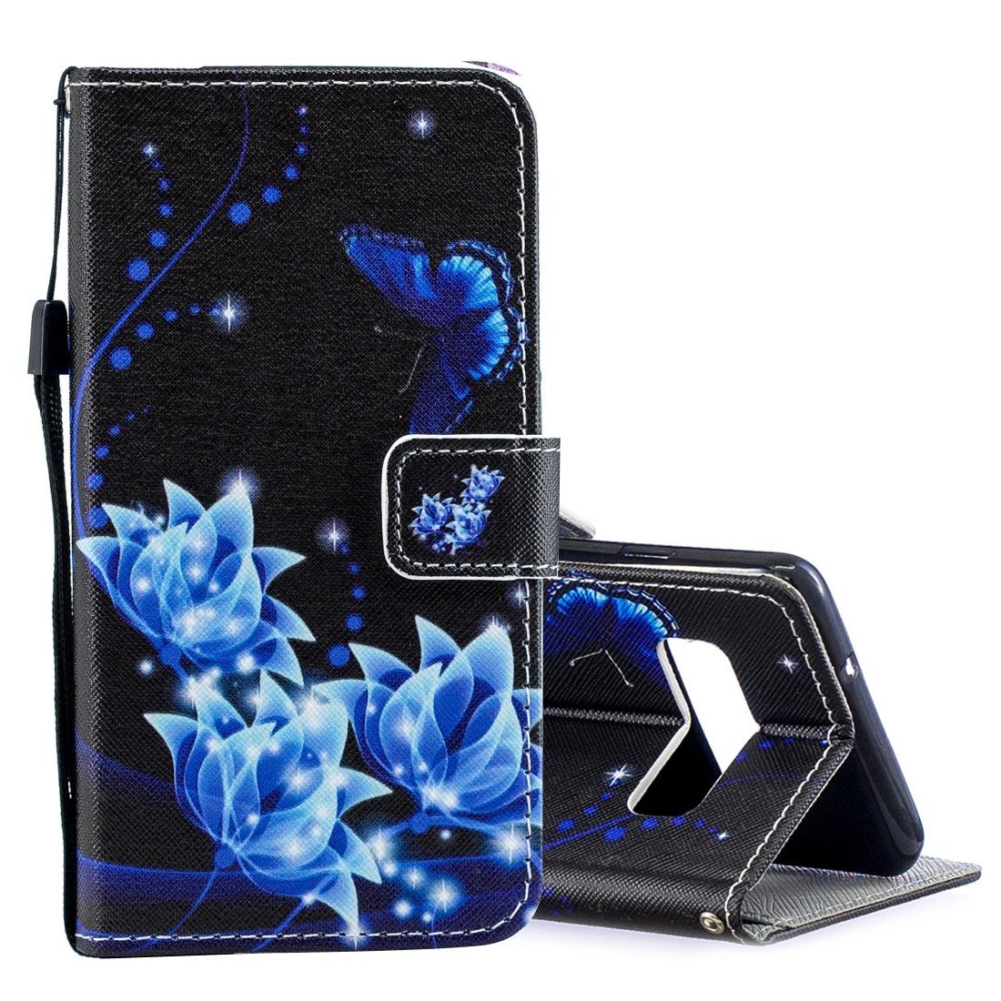 For Samsung Galaxy S10 Case Blue Flower Pattern PU Leather Folio Cover
