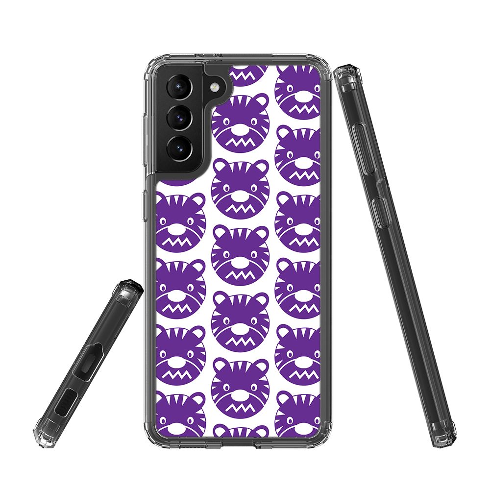 For Samsung Galaxy S21+ Plus Protective Case, Clear Acrylic Back Cover, Purple Tigers
