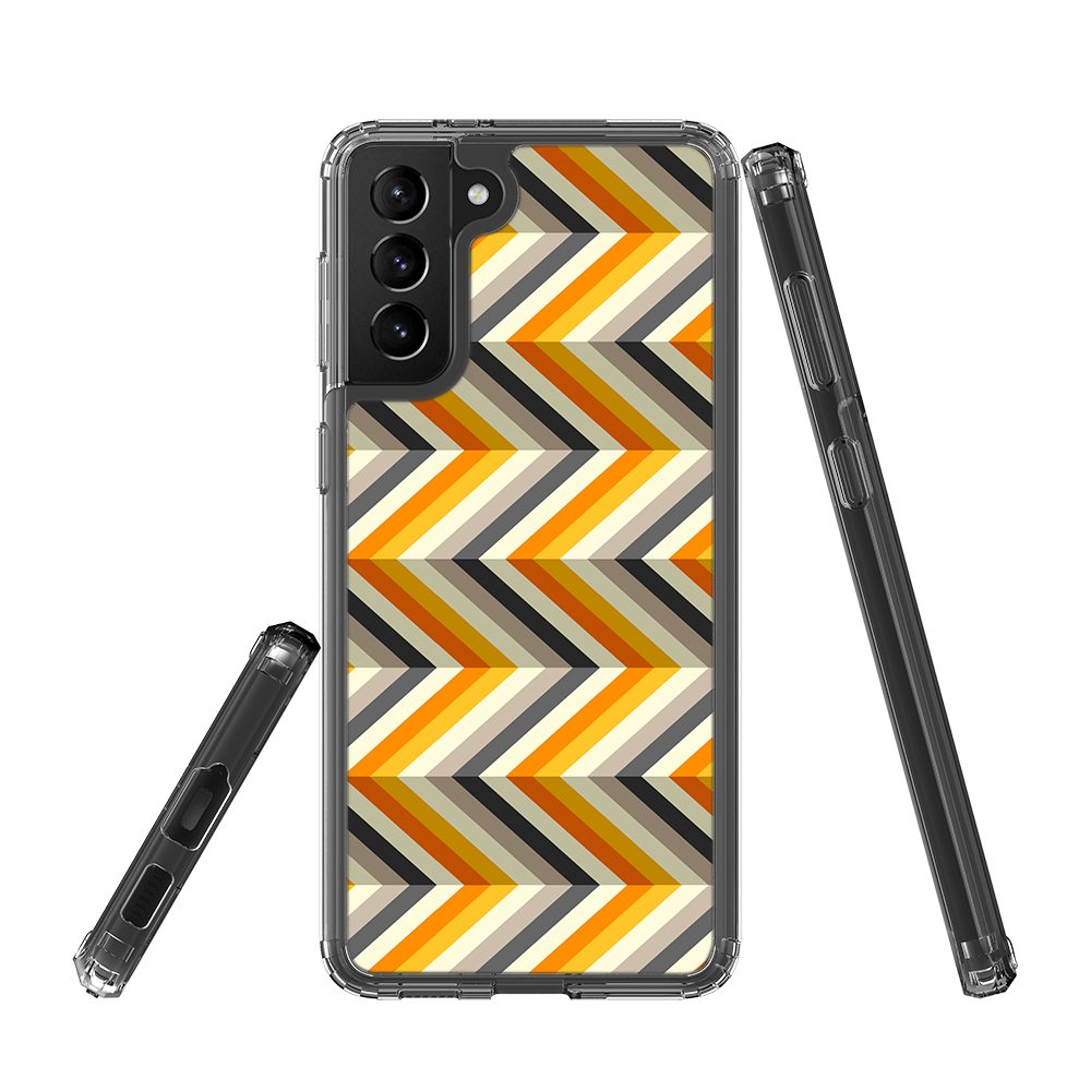 For Samsung Galaxy S21 Protective Case, Clear Acrylic Back Cover, ZigZag Left Right Yellow