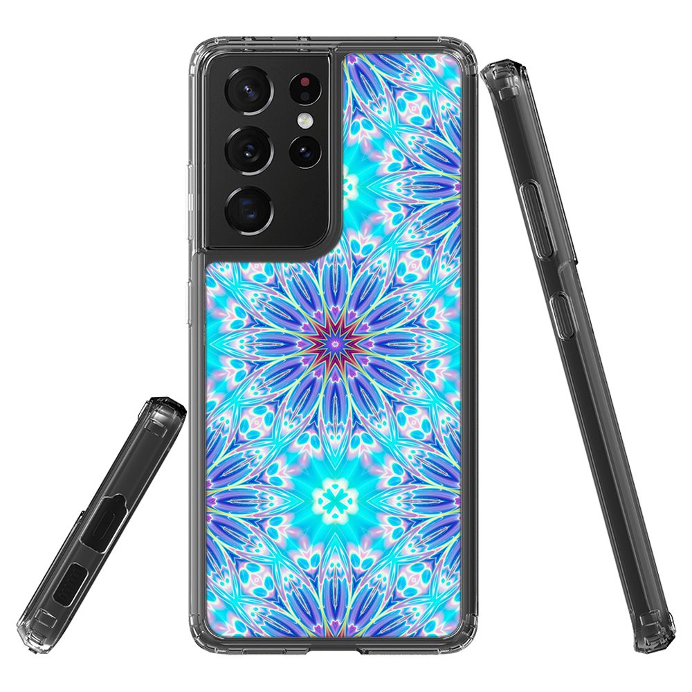 For Samsung Galaxy S21 Ultra Protective Case, Clear Acrylic Back Cover, Psychedelic Blues