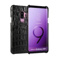 For Samsung Galaxy S9+ PLUS Case,Crocodile Shell Genuine Cow Leather Cover,Black