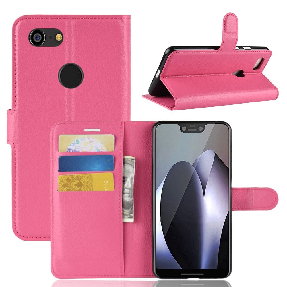 For Google Pixel 3 XL Leather Wallet Case Magenta Lychee Cover,Stand,Card Slots