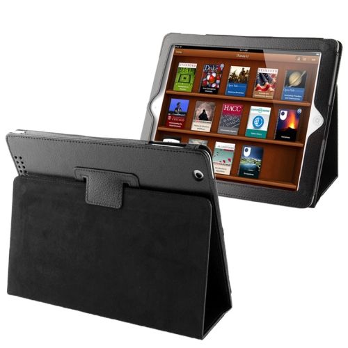 For iPad 2/3/4 Case,Modern Lychee Leather High-Quality Shielding Cover,Black