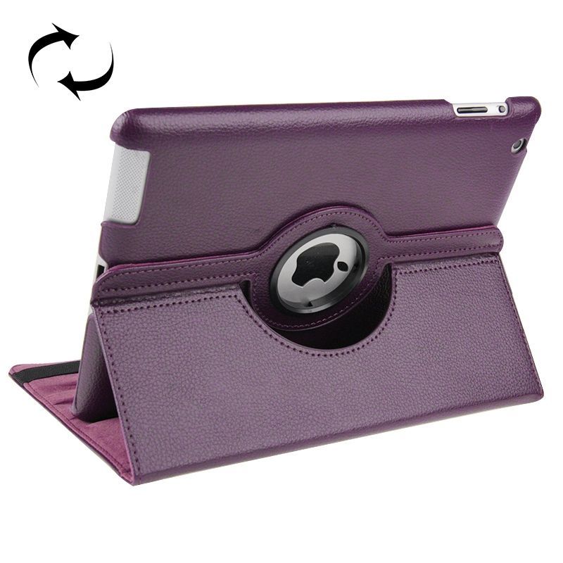 For iPad 2/3/4 Case,Smart Function Rotatable Shielding Leather Cover,Purple