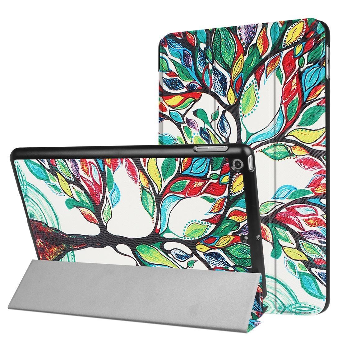 For iPad 2018,2017 Case,Colorful Tree Durable Protective 3-fold Leather Cover