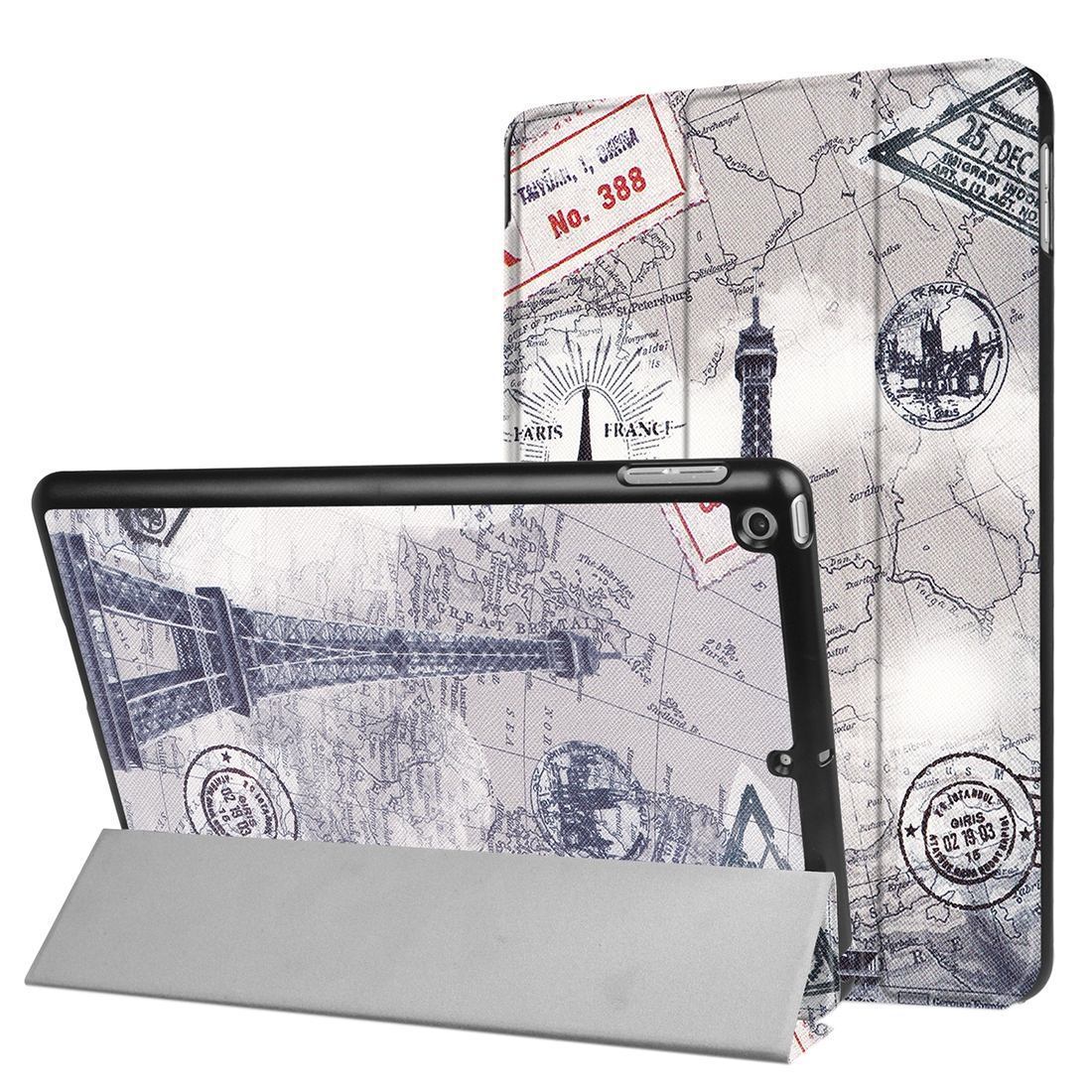 For iPad 2018,2017 9.7in Case,Eiffel Tower Postcard Durable 3-fold Leather Cover
