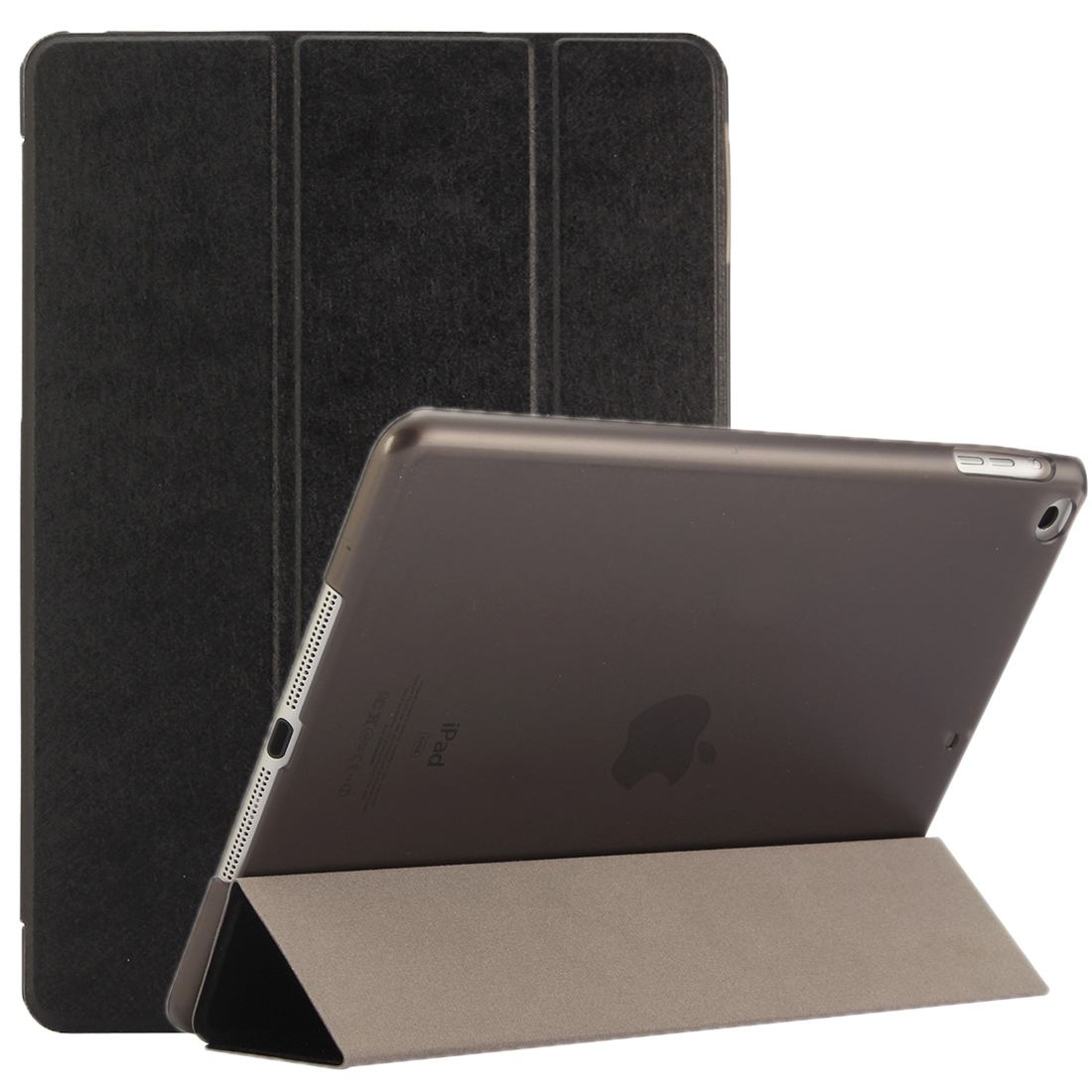 For iPad 2018,2017 9.7in Case,Elegant Silk Textured 3-fold Leather Cover,Black
