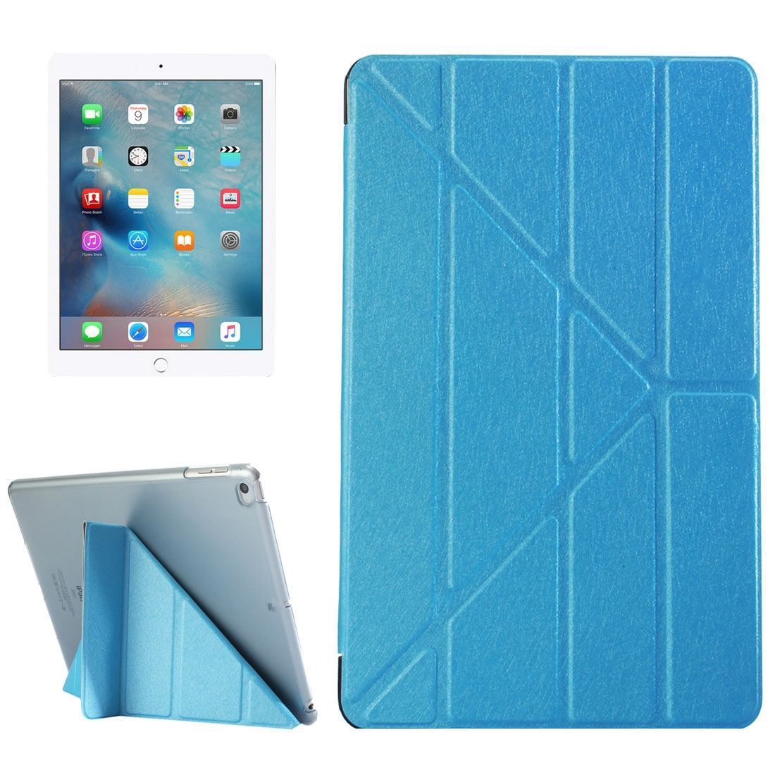 For iPad 2018,2017 9.7in Case,Elegant Silk Textured 3-folding Leather Cover,Blue