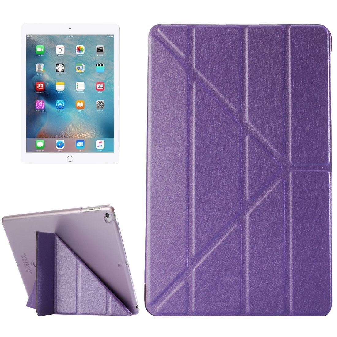 For iPad 2018,2017 Case,Elegant Silk Textured 3-folding Leather Cover,Purple