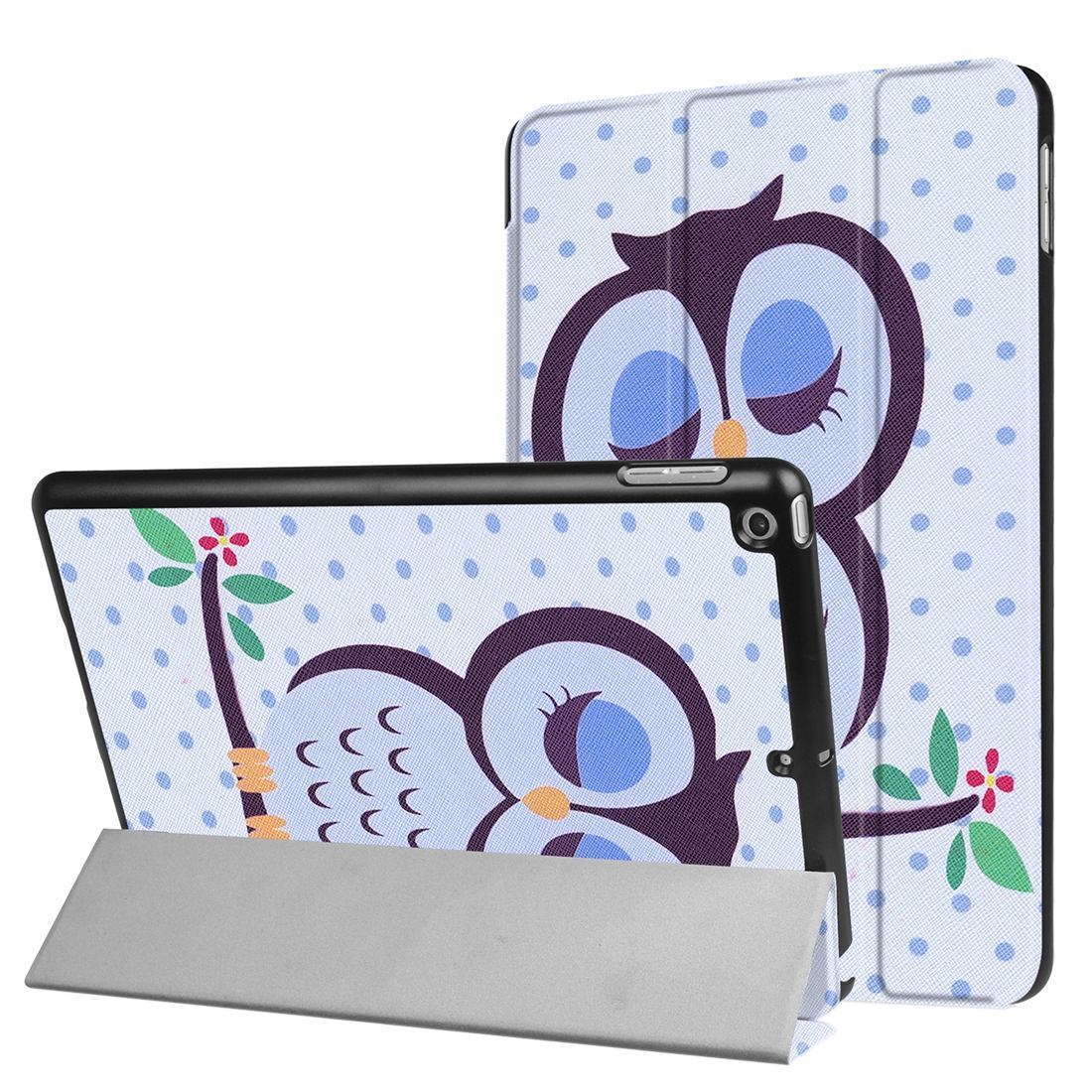 For iPad 2018,2017 9.7in Case,Sleepy Owl Durable Protective 3-fold Leather Cover