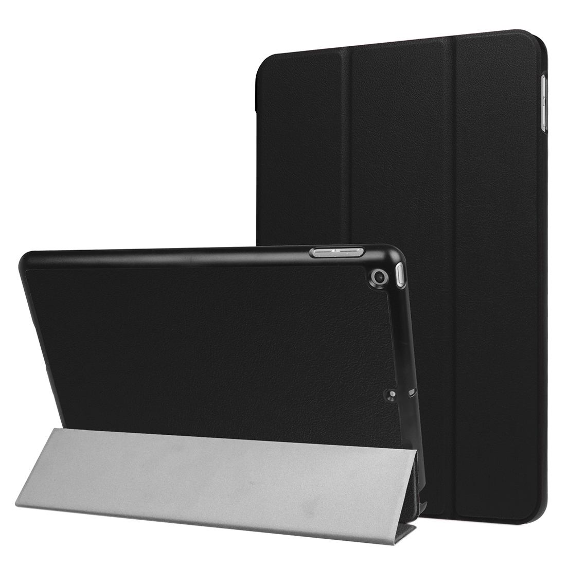 For iPad 2018,2017 9.7in Case,Stylish Karst Textured 3-fold Leather Cover,Black