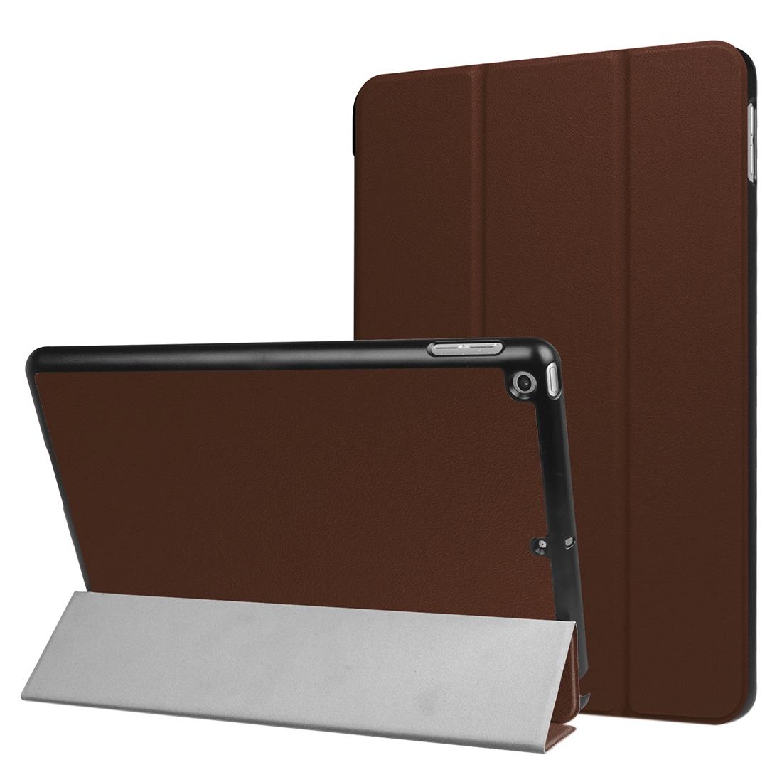 For iPad 2018,2017 9.7in Case,Stylish Karst Textured 3-fold Leather Cover,Coffee