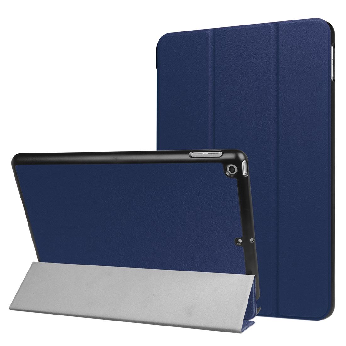 For iPad 2018,2017 9.7in Case,Karst Textured 3-fold Leather Cover,Dark Blue