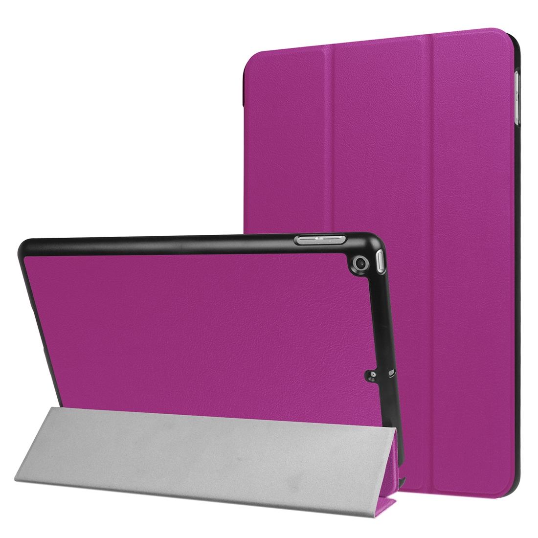 For iPad 2018,2017 9.7in Case,Stylish Karst Textured 3-fold Leather Cover,Purple