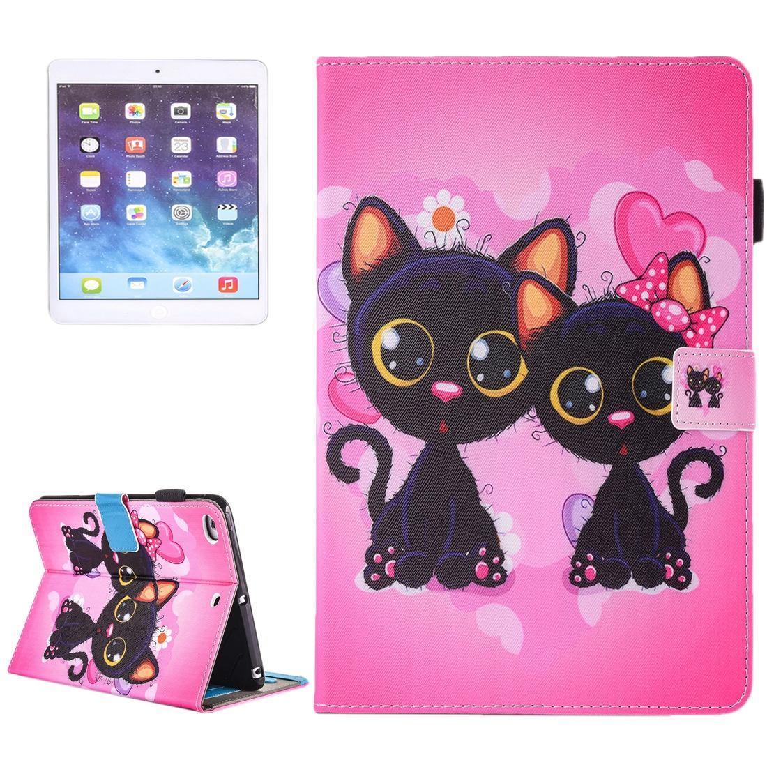 For iPad 2018,2017 9.7in Wallet Case,Colorful Cat Couple Leather Cover