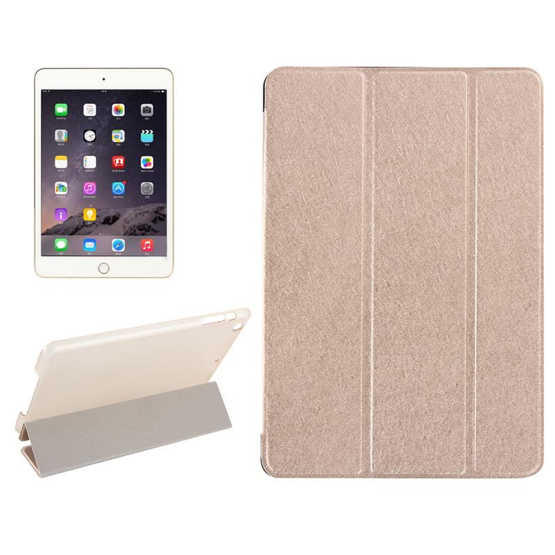 For iPad Mini 4 Case,Modern Silk Textured 3-fold Leather Folio Cover,Gold
