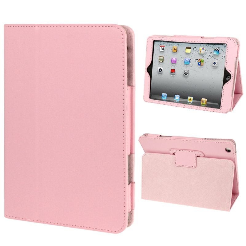 For iPad Mini 1,2,3 Case, Lychee Texture 2-fold Folio Leather Cover,Pink