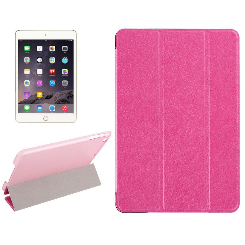 For iPad Mini 4 Case,Modern Silk Textured 3-fold Leather Folio Cover,Magenta