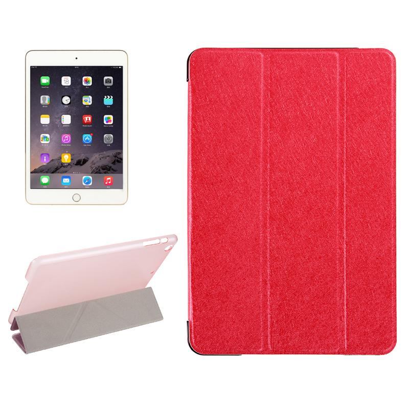 For iPad Mini 4 Case,Modern Silk Textured 3-fold Leather Folio Cover,Red