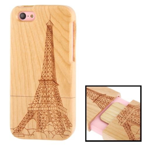 For iPhone 5C Case, Eiffel Tower Print Durable Cherry Wood Shielding Cover