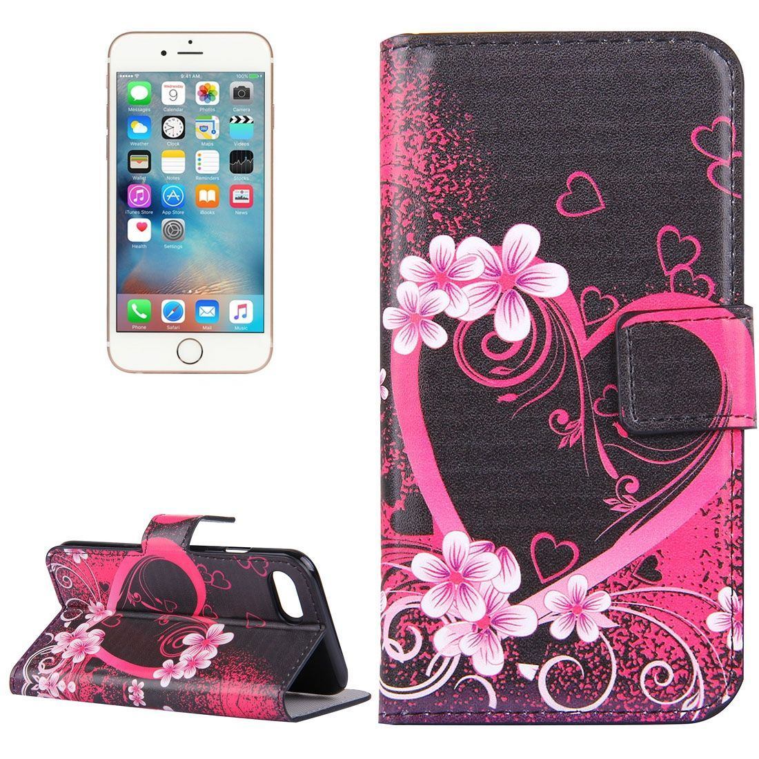 For iPhone SE (2020),8 & 7 Wallet Case,Heart Protective Leather Cover