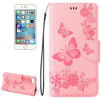 For iPhone 8,7 Wallet Case,Elegant Butterflies Embossed Leather Cover,Pink