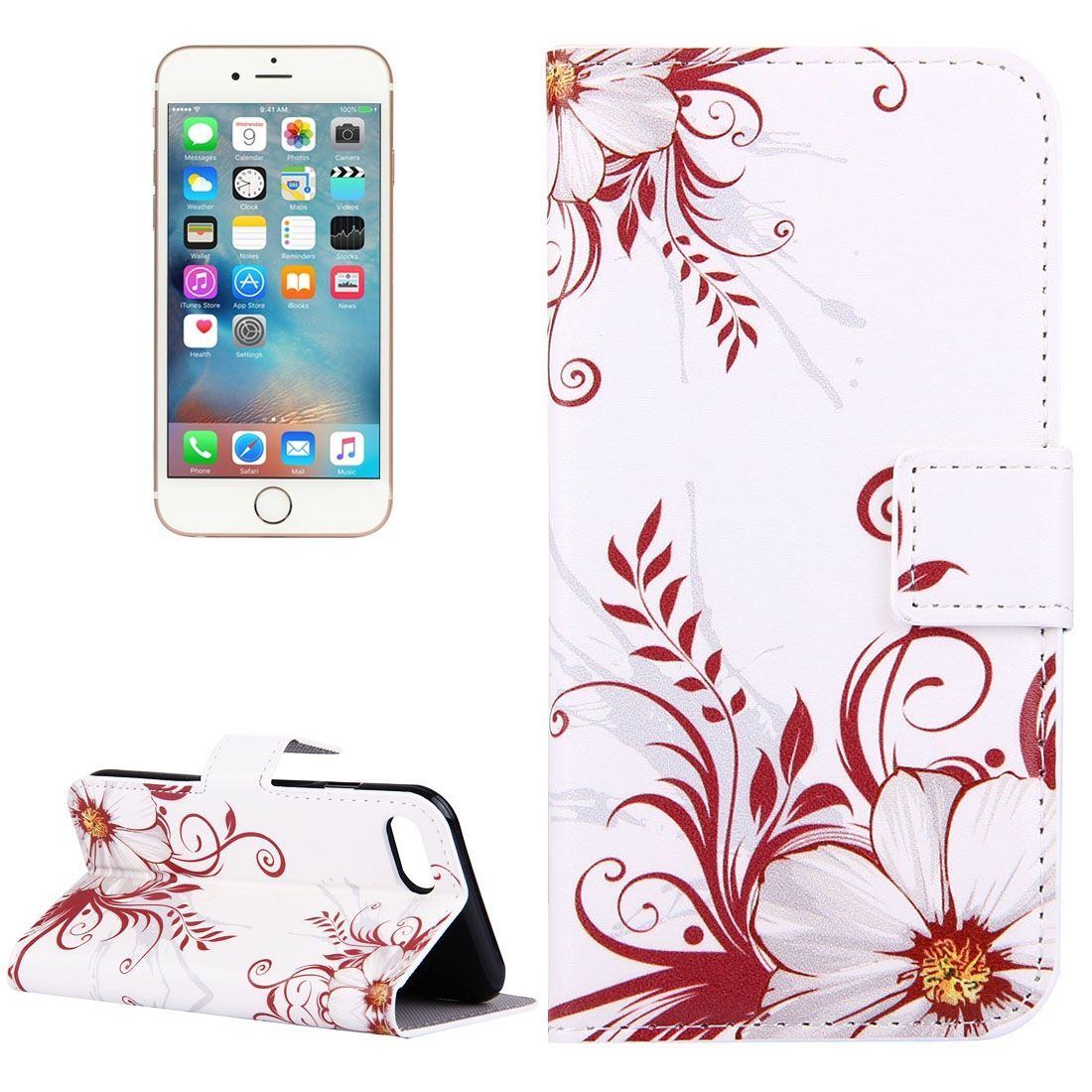 For iPhone SE (2020),8 & 7 Wallet Case,Flower Buds Protective Leather Cover