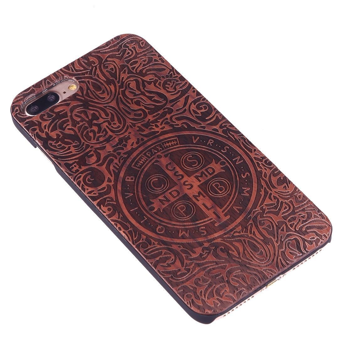 For iPhone 8 PLUS,7 PLUS Case,Rosewood Benedictine Cross Wooden Protective Cover