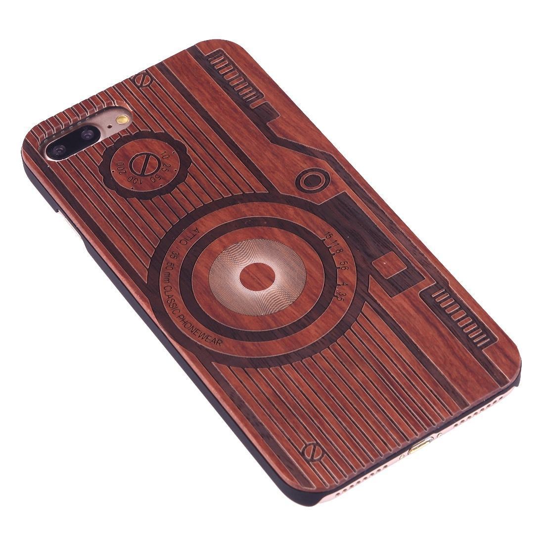 For iPhone 8 PLUS,7 PLUS Case,Rosewood Retro Camera Wooden Protective Cover