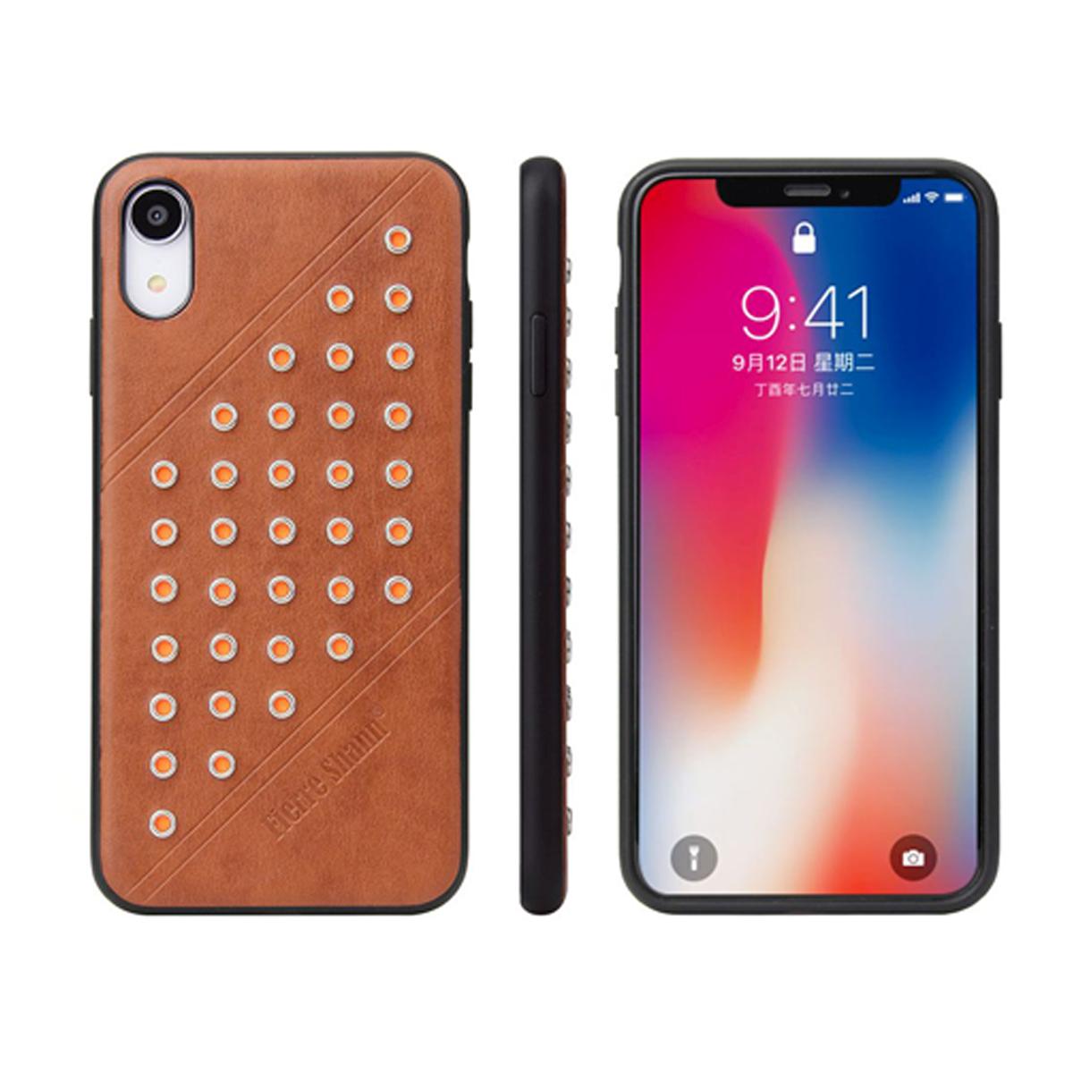 For iPhone XR Case Brown Modish Leather Back Shell Cover