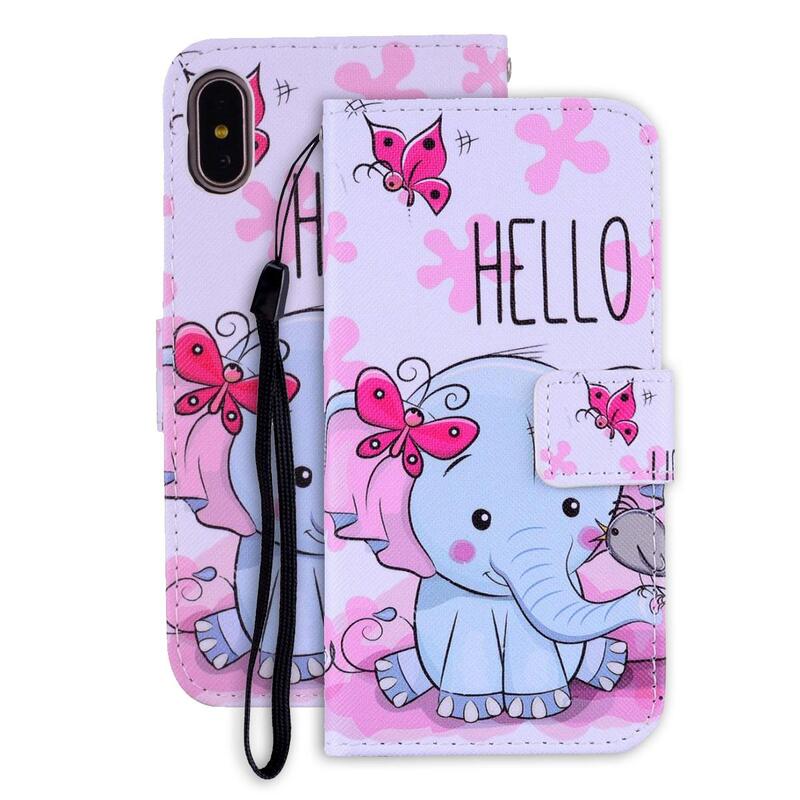 For iPhone XR Case Butterfly Elephant Pattern PU Leather Wallet Cover