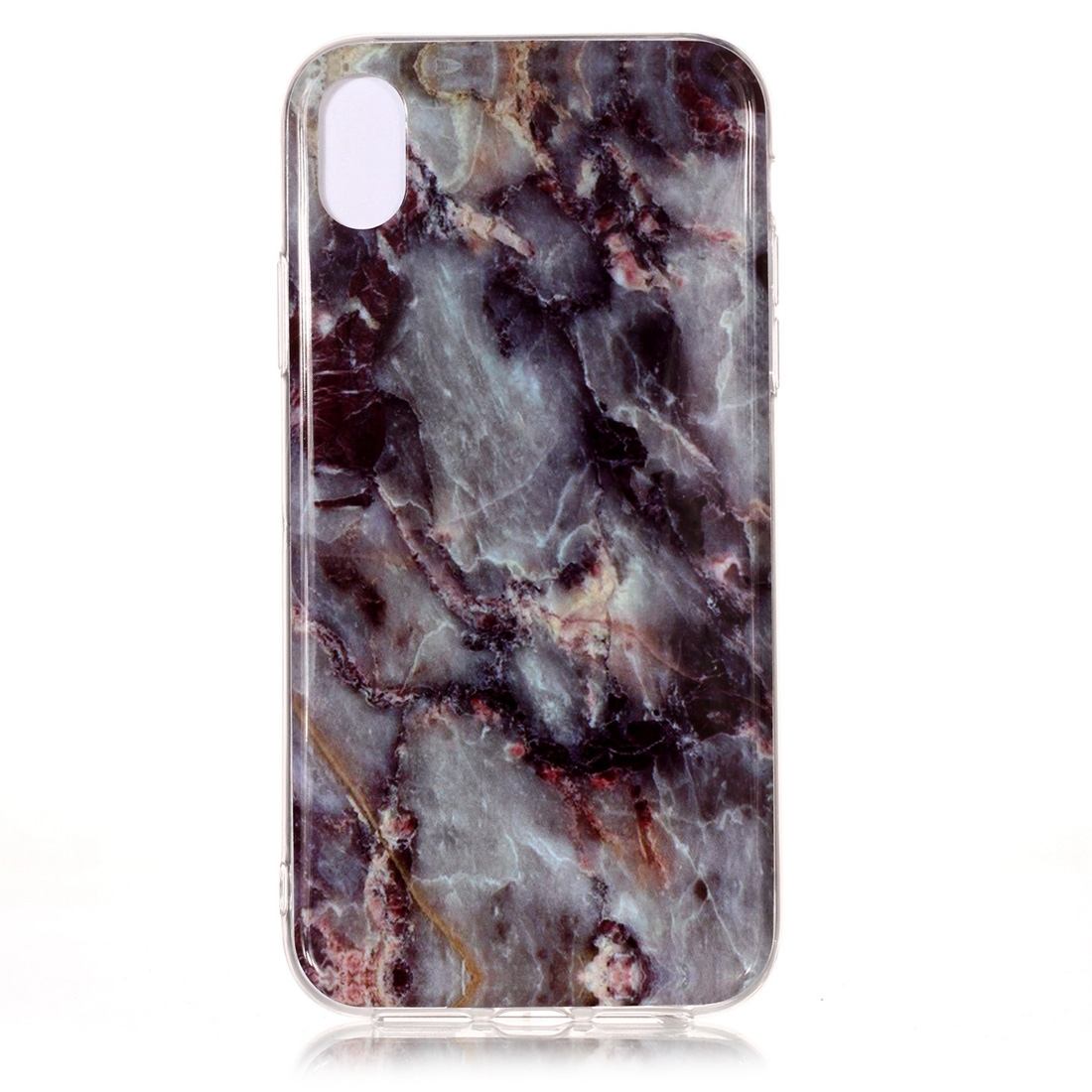 For iPhone XS & X Case Grey Marble Pattern Soft TPU Shockproof Back Shell Cover