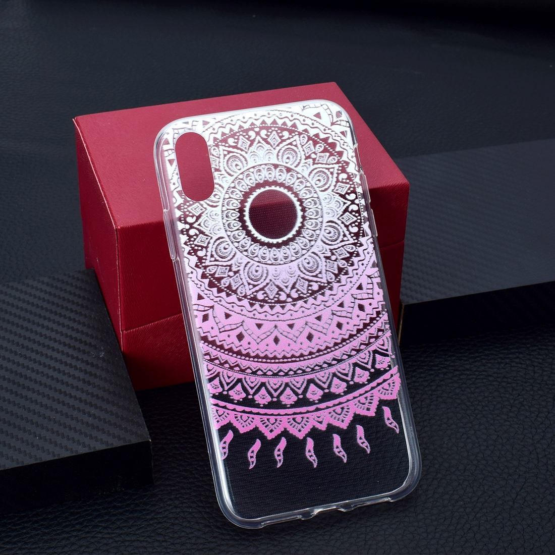 For iPhone XR Case Pink Mandala Flower Pattern Grippy TPU Back Shell Cover