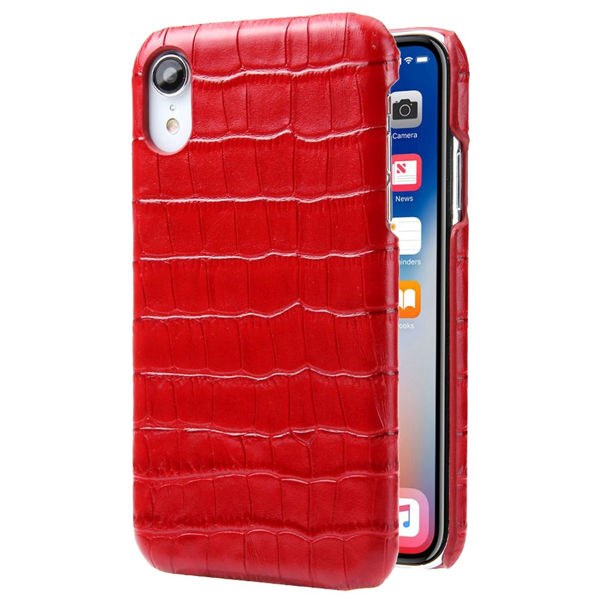 For iPhone XR Case Red Genuine Crocodile Leather Back Shell Cover