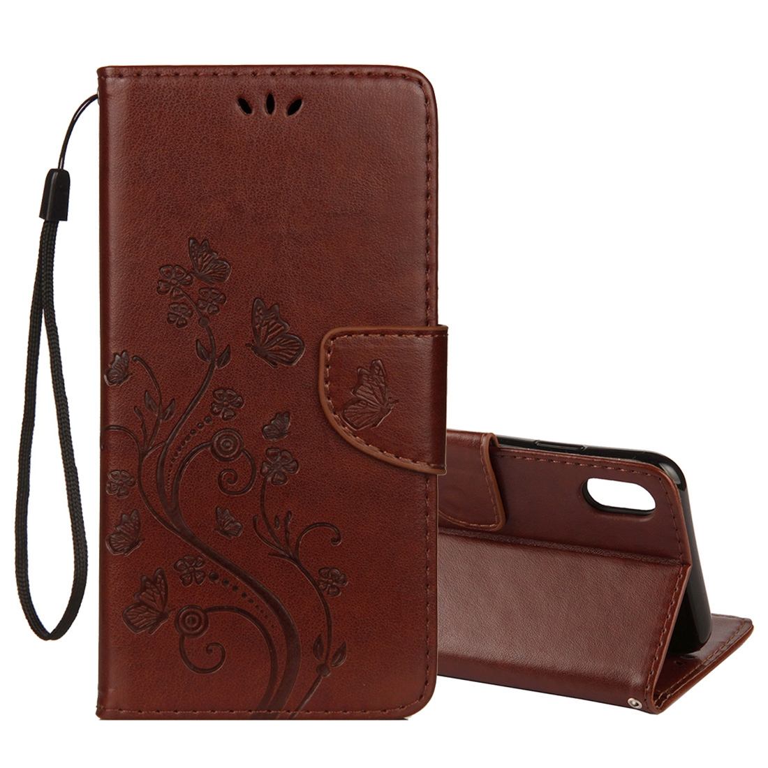 For iPhone XS MAX Case,Embossed Butterfly Flip Leather Wallet Stand Cover,Brown