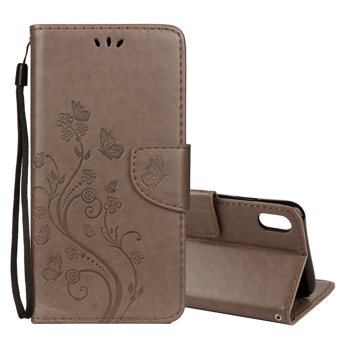 For iPhone XS MAX Case,Embossed Butterfly Flip Leather Wallet Stand Cover,Grey