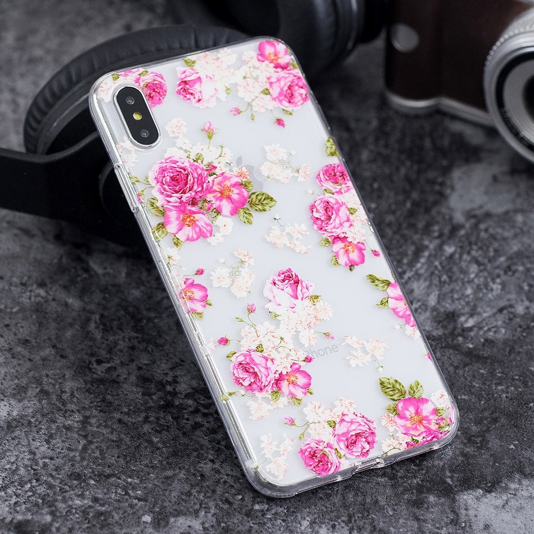 For iPhone XS Max Case,Translucent Soft Slim Protective Phone Cover,Peony Flower