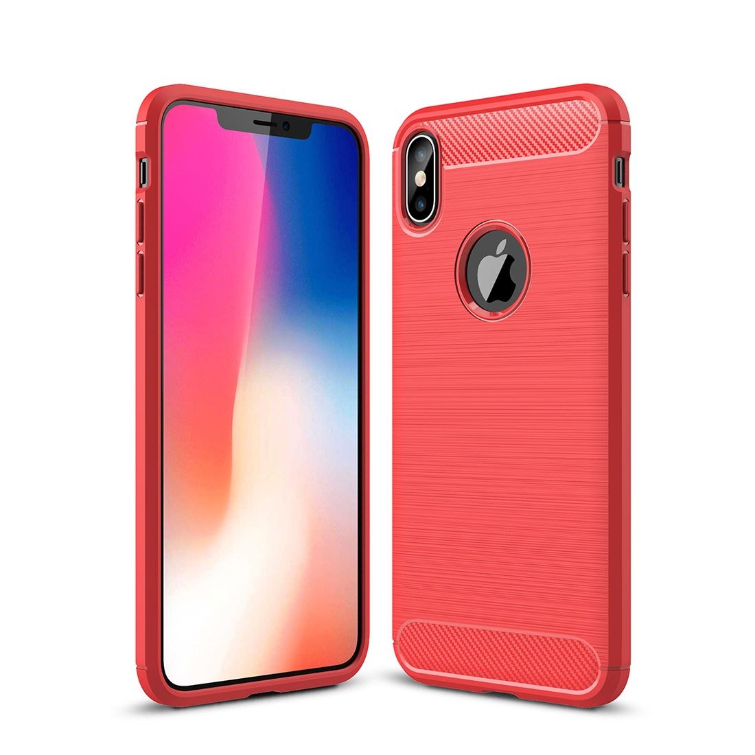 For iPhone XS MAX Cover,Carbon Fiber Texture Shockproof Protective Back Case,Red