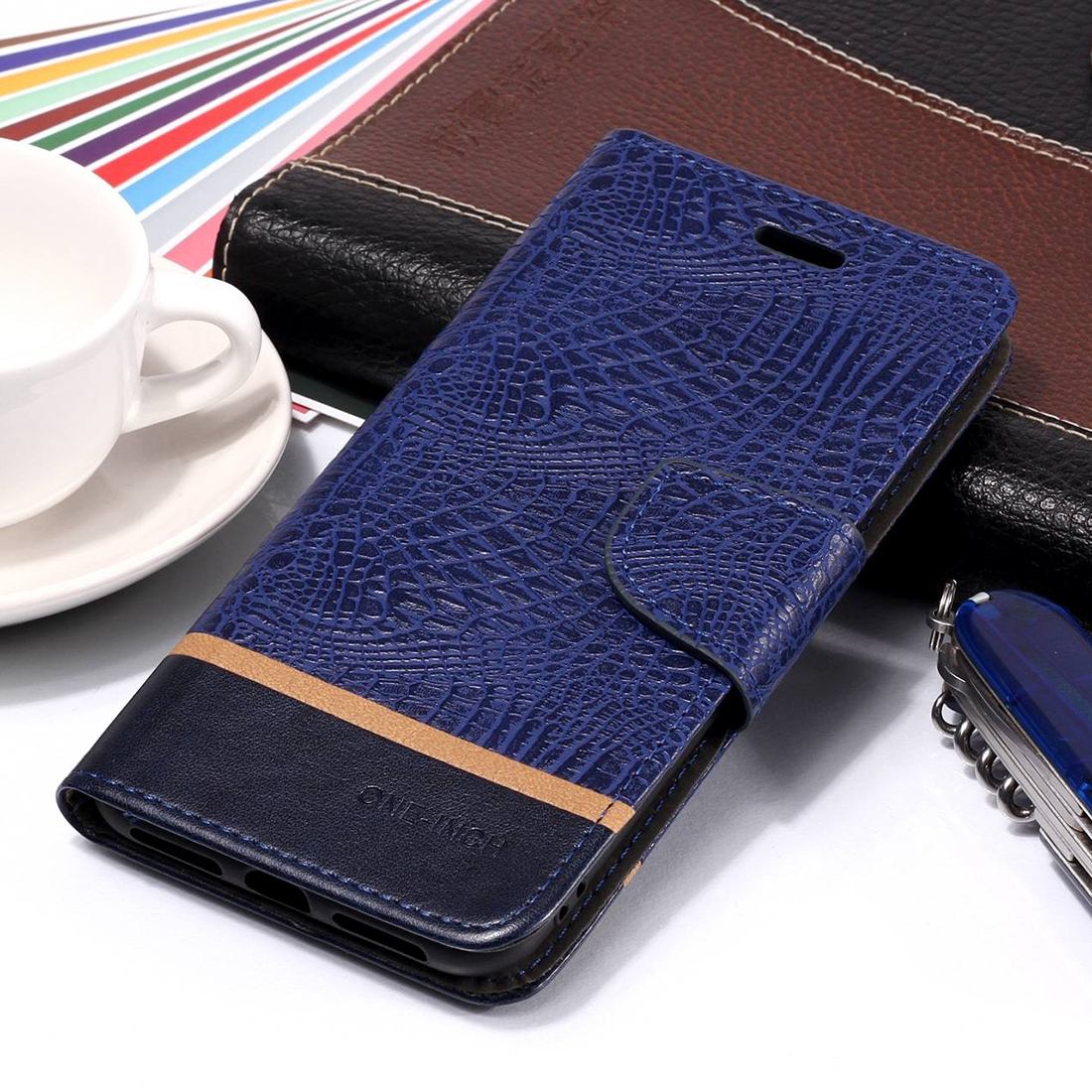 For iPhone XS Max Cover,Crocodile Texture Folio Leather Mobile Phone Case,Blue