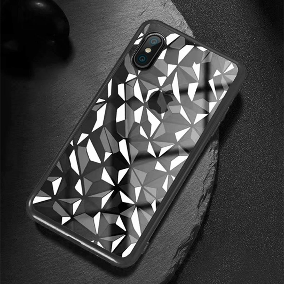 For iPhone XS Max Cover,Diamond Texture Electroplated Mobile Phone Case,Black