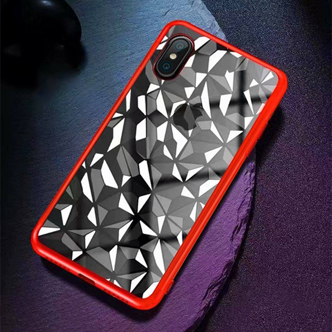 For iPhone XS Max Cover,Diamond Texture Electroplated Thin Mobile Phone Case,Red