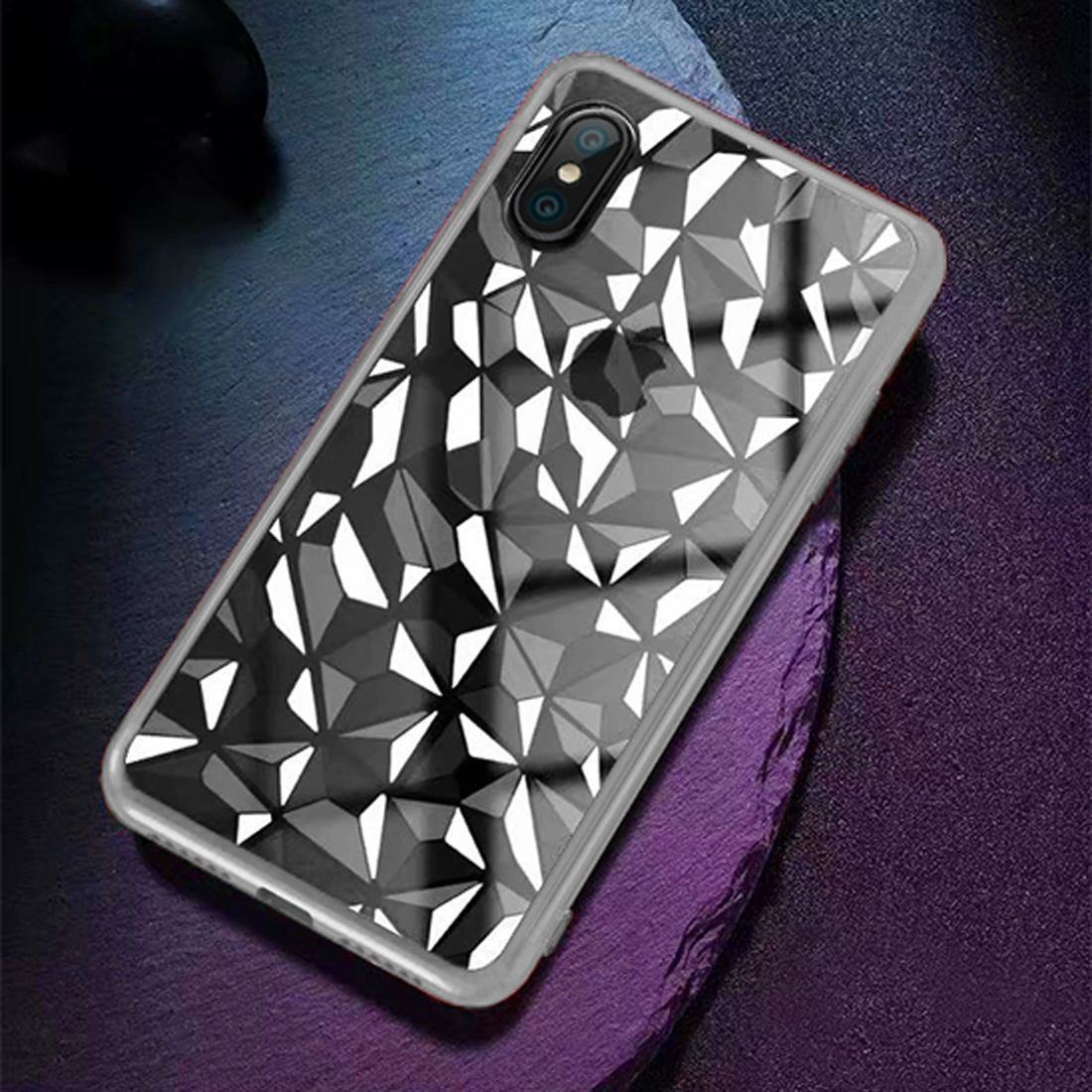 For iPhone XS Max Cover,Diamond Texture Electroplated Thin Phone Case,Silver