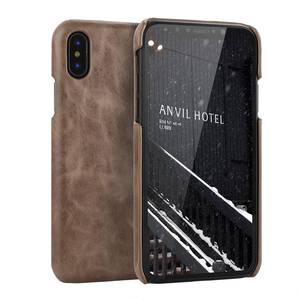 For iPhone XS MAX Cover,Modern Genuine Leather Back Shell Phone Case,Coffee